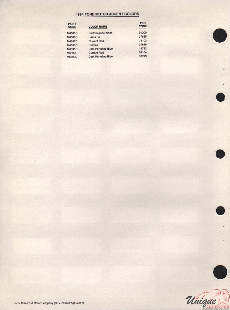 1994 Ford Paint Charts PPG 6